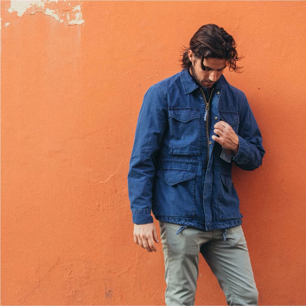 Faherty Brand Indigo Military M65 Ripstop Cotton Jacket Size Medium